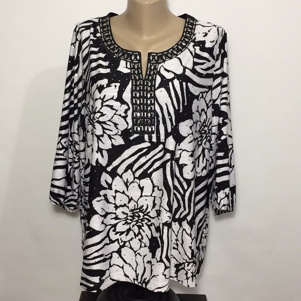 C.D.Daniel Blouse Tunic Top 3/4 Sleeves Size 1X